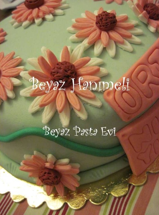 BEYAZ HANIMELİ Pembe papatyalı pasta