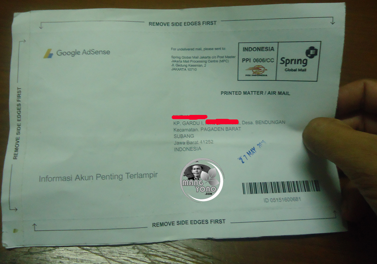 Dapat Kiriman Surat PIN Google Adsense