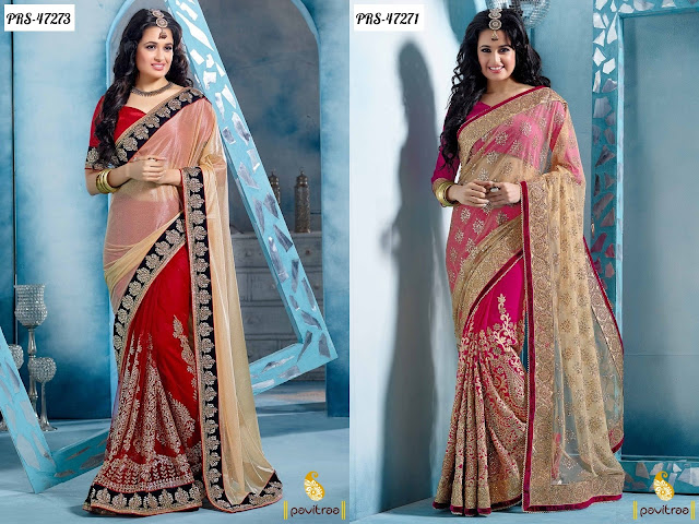 Engagements and wedding reception wear heavy work designer sarees online collection with cheapest prices
