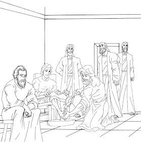 Jesús lava los pies a sus discípulos colorear