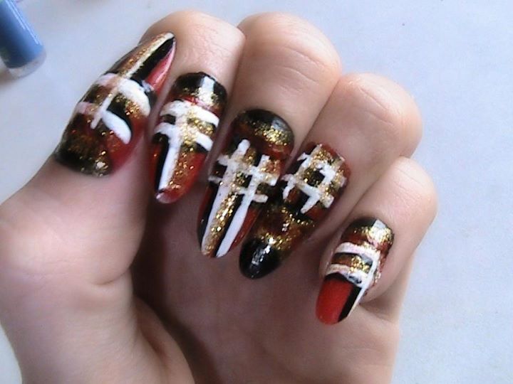 red plaid nail design