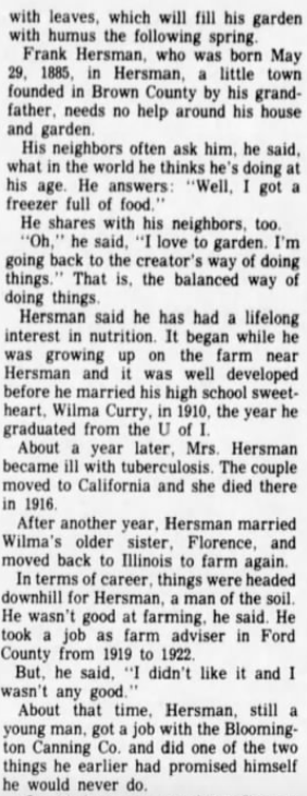 Frank Hersman Normal Illinois 1978 newspaper article