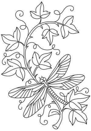 Tranh tô màu con chuồn chuồn đậu trên dây leo