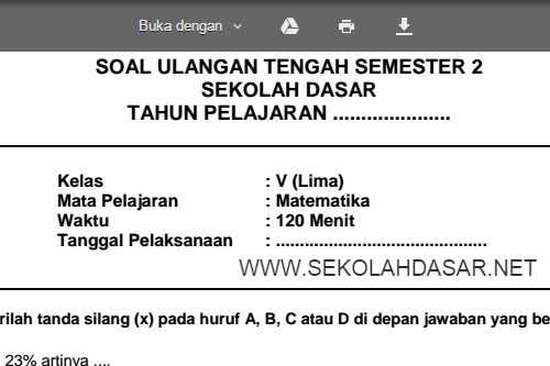 Soal Uts Matematika Kelas 5 Sd Mi Semester 2