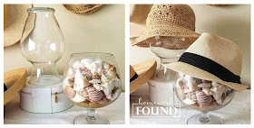 hats, straw hats, summer, summer decorating, summer home decor, home decor, decorating, neutral home decor, farmhouse style, beach style, cottage style, vintage, seashells, glass vases