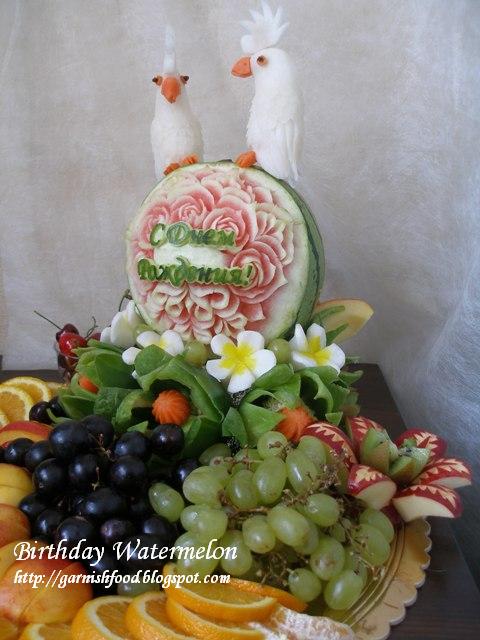 happy birthday fruit display with garnishes