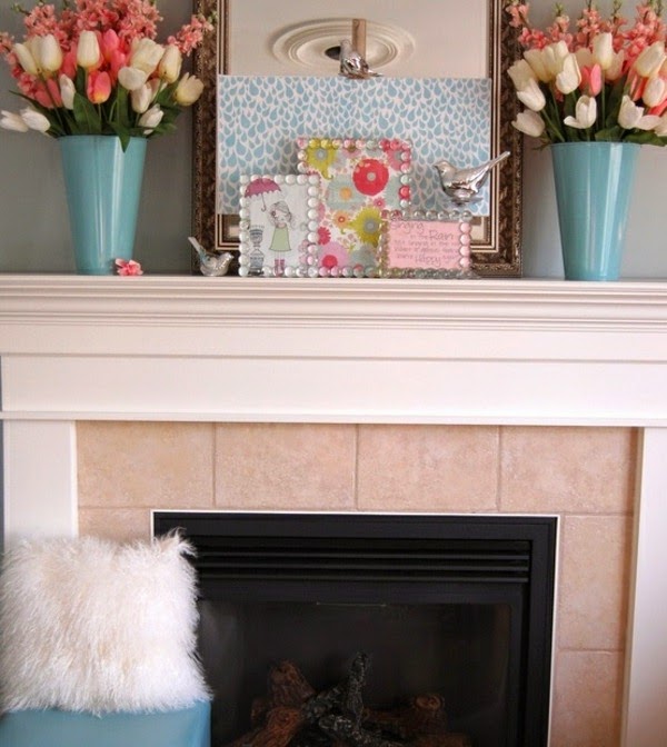 Spring decorations for the fireplace mantel
