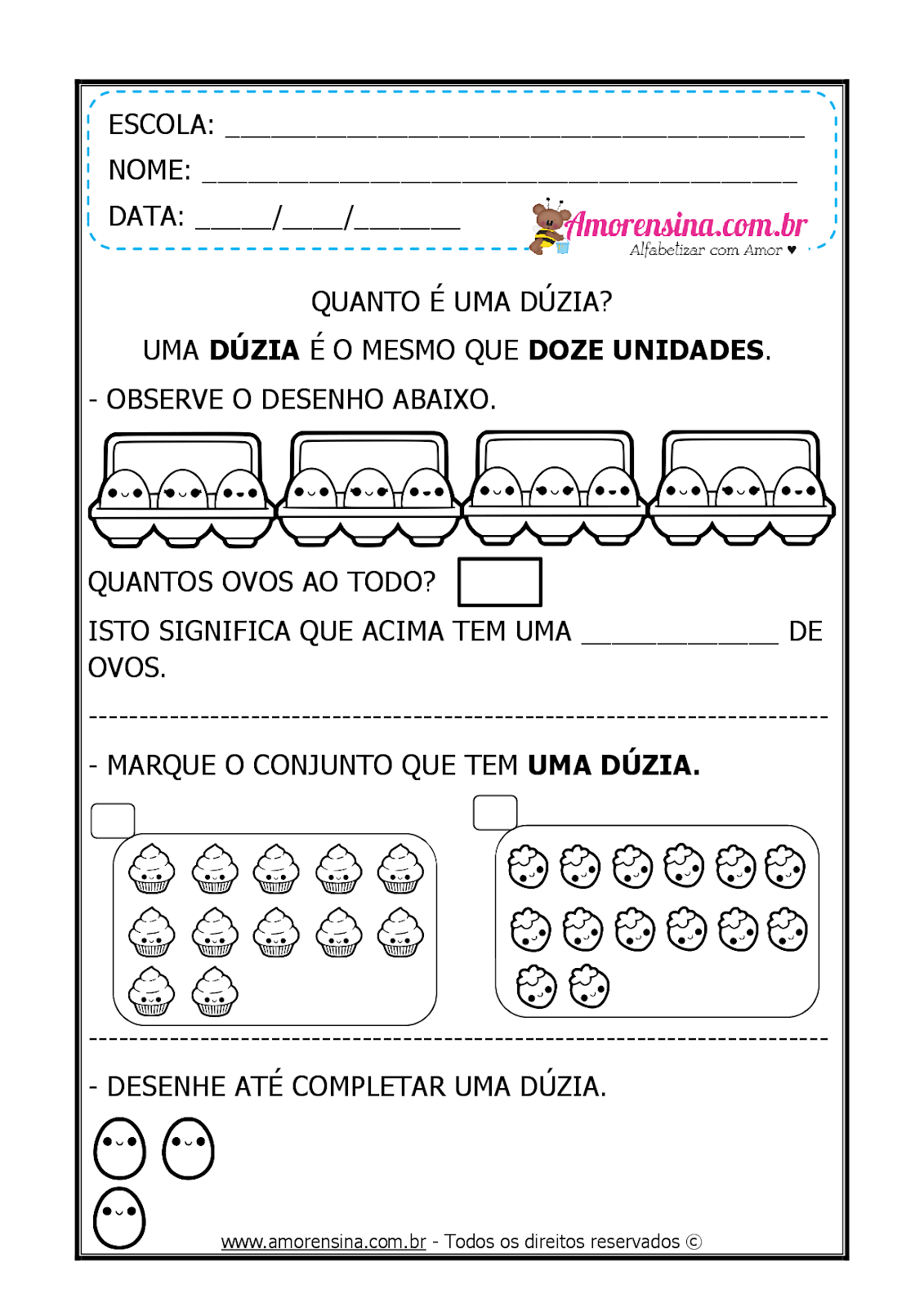 ATIVIDADES EDUCATIVAS DE MATEMÁTICA - DÚZIA E MEIA DÚZIA - 1º ANO