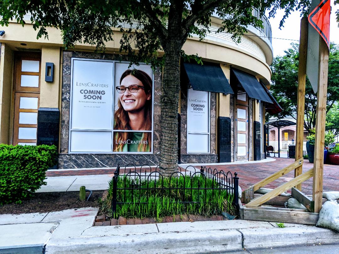 Robert Dyer Bethesda Row LensCrafters posts Coming Soon signage at