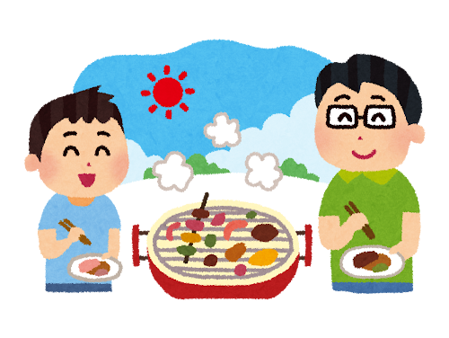 バーベキューのイラスト「親子でBBQ」