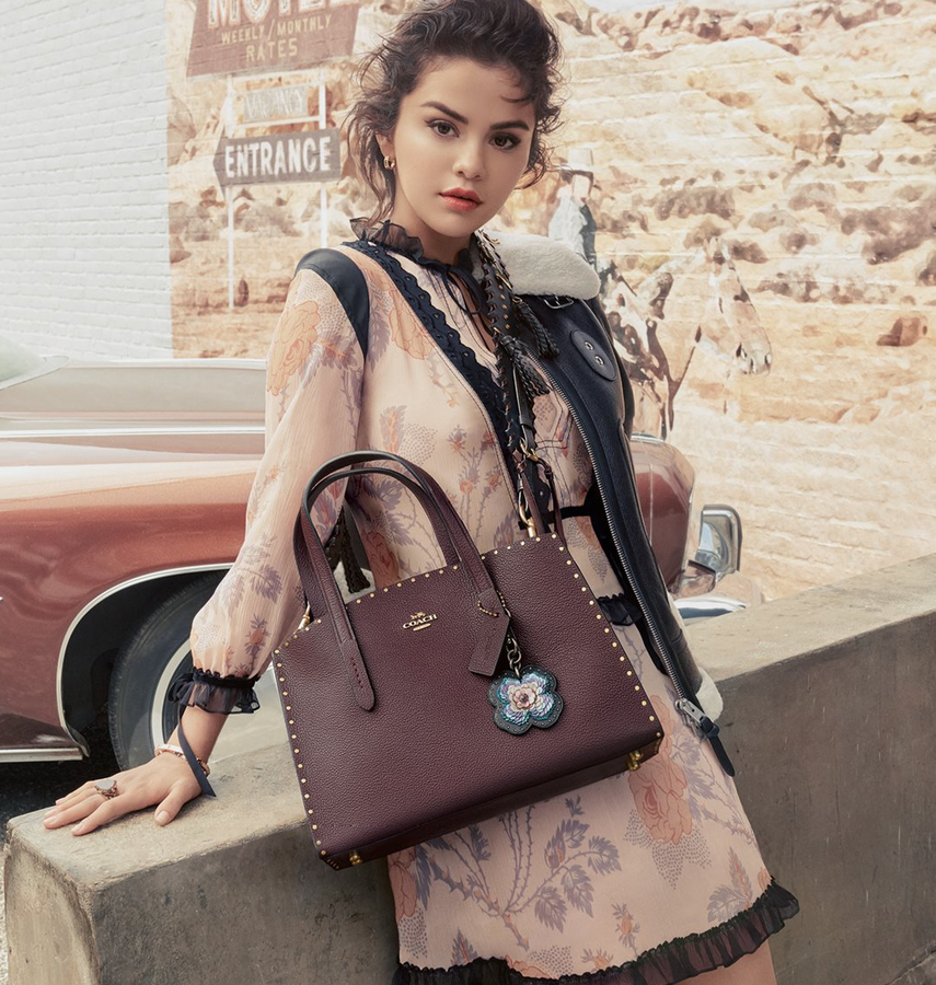 COACH Selena Gomez Leather Crystal Embellished Bond Bag Satchel