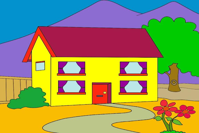 mewarnai gambar rumah dengan crayon