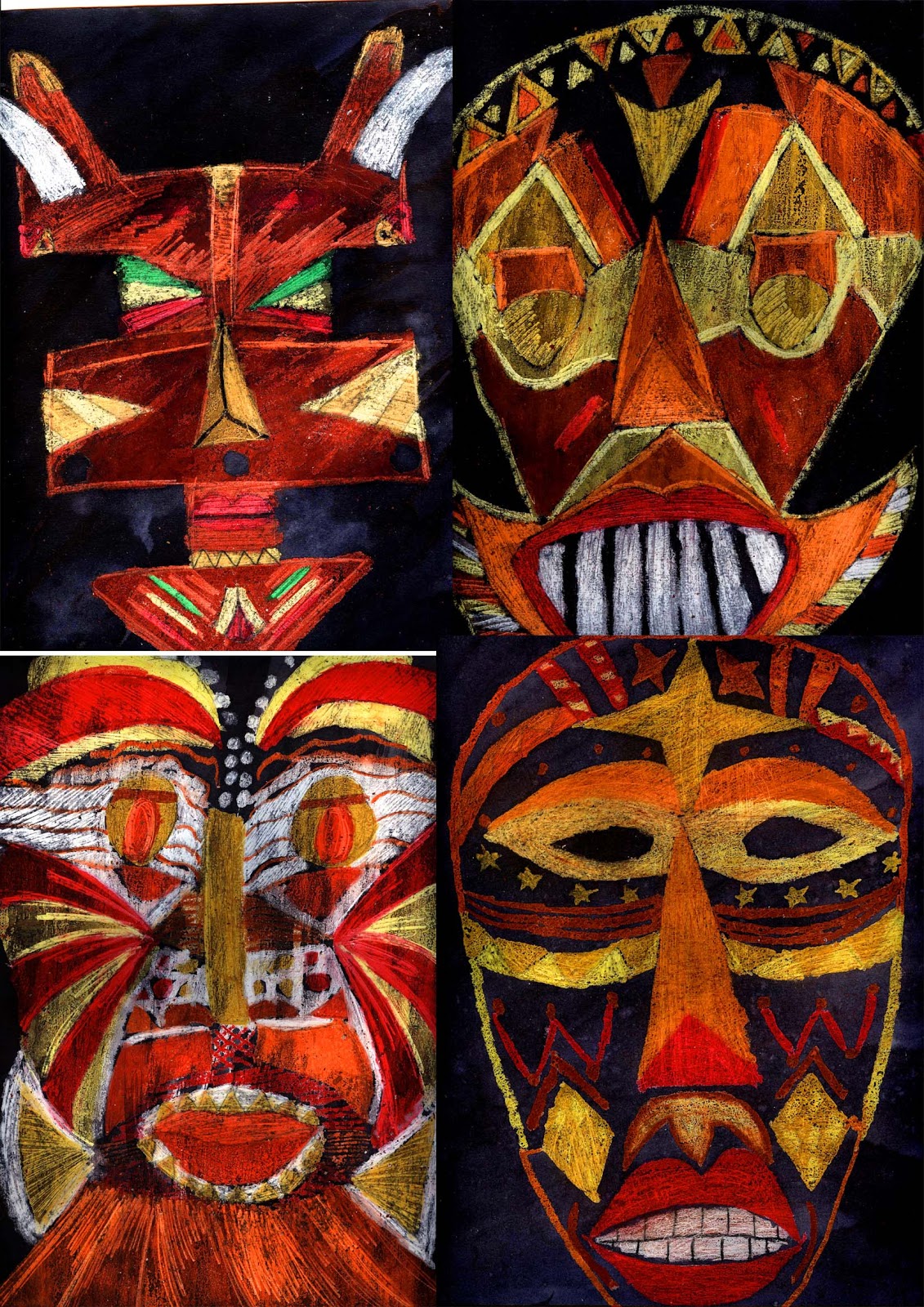 Creatief talent @ SASK!: Afrikaanse maskers in warme kleuren - Panda
