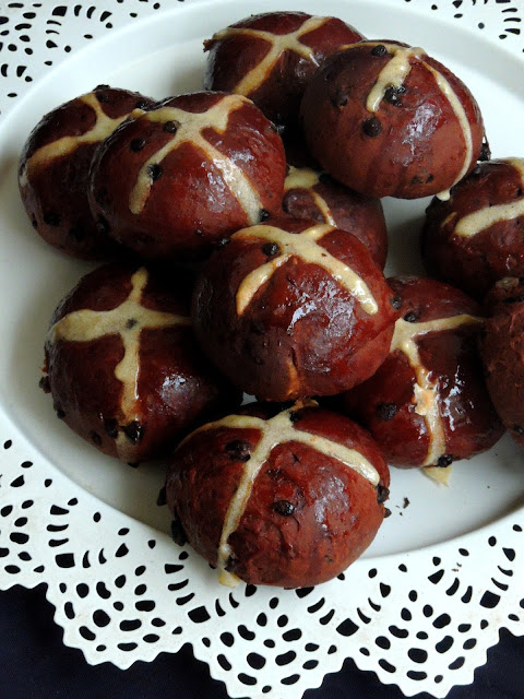 Eggless Dark Chocolate Hot Cross buns