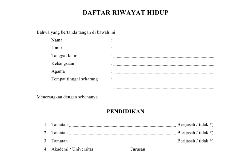 Contoh Formulir Daftar Riwayat Hidup Kosong Pdf Bermain