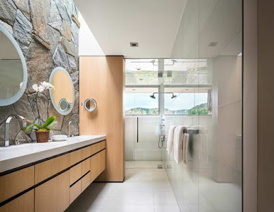 Modern bathroom with stone, stone wall for bathroom