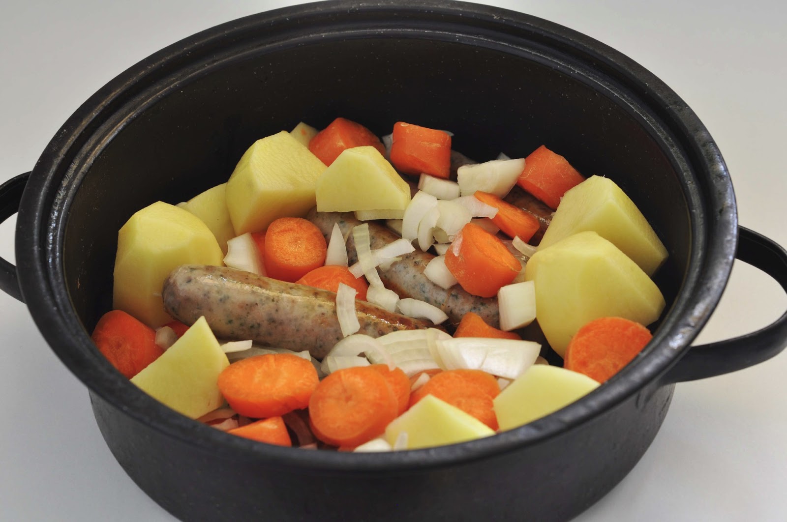 Simple Food Sausage and Tomato Casserole with Fresh Basil