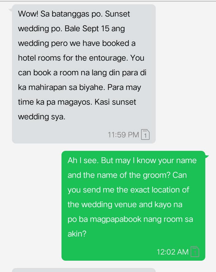 Bride refuses to pay for party host’s TF and accommodation in Batangas wedding
