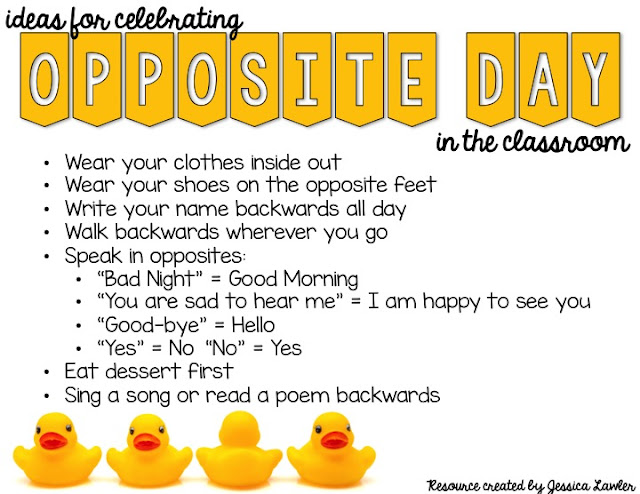 Free Ideas For Celebrating Opposite Day January 25 The Tpt Blog