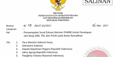 Penetapan Jam Kerja ASN, TNI dan POLRI Pada Bulan Ramadhan Tahun 2017