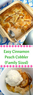 Easy Cinnamon Peach Cobbler (Family Sized): The perfect southern dessert that so easy to make! Double the recipe to feed a crowd. - Slice of Southern
