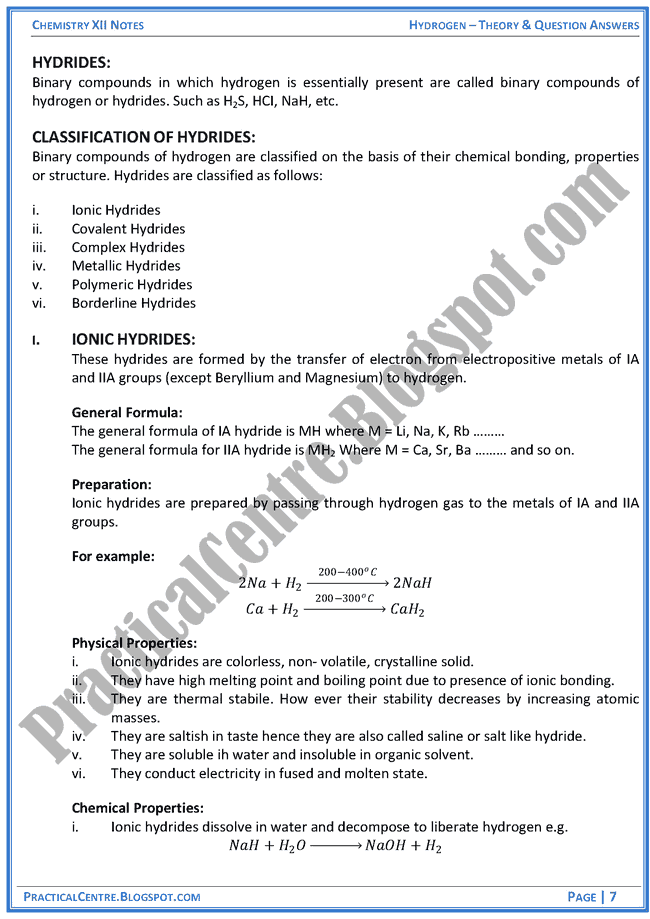 hydrogen-theory-and-question-answers-chemistry-12th