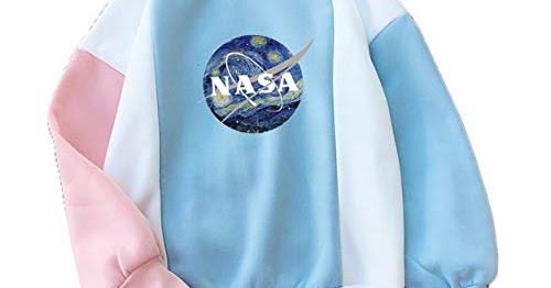 CORIRESHA Fresh Color Block NASA Print Pullover Sweatshirt