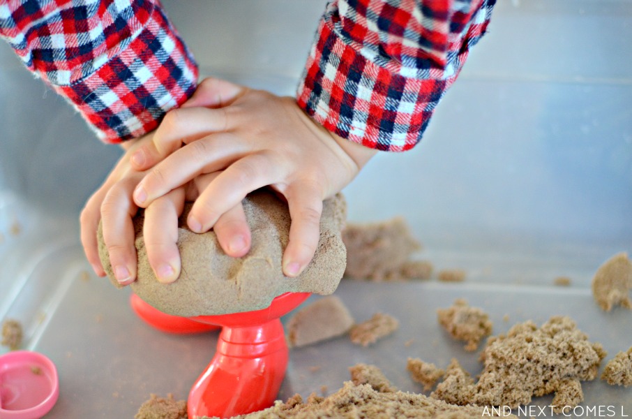 Kinetic sand sensory activity for preschoolers and toddlers