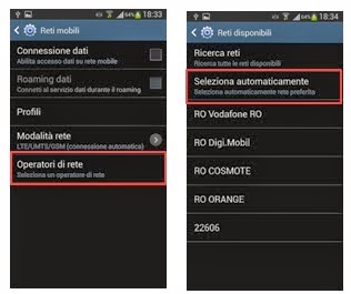 android, modalità ricerca automatica della rete mobile (selezione operatore)