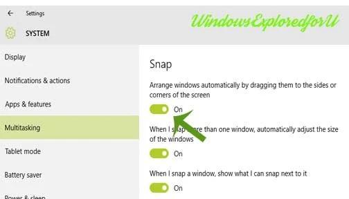 Turn On /Off Aero Snap in Windows 10