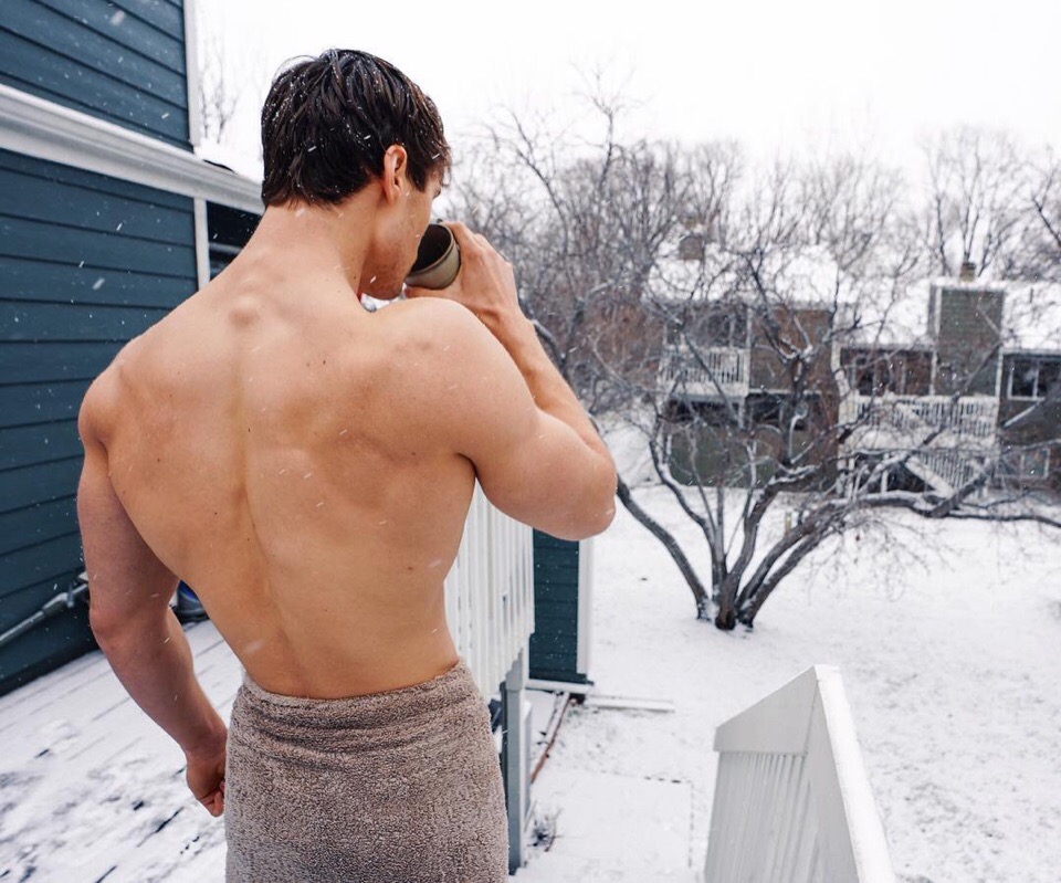 snow-day-backyard-hot-guy-drinking-cup-tea-shirtless-beast-body-big-muscle-back-sexy-shredded.jpg