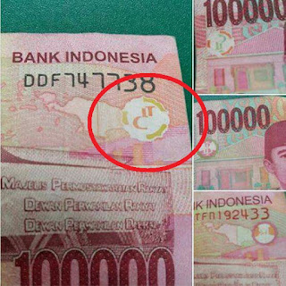 Cek uang 100ribuan, logo Bank Indonesia menyerupai Palu Arit.