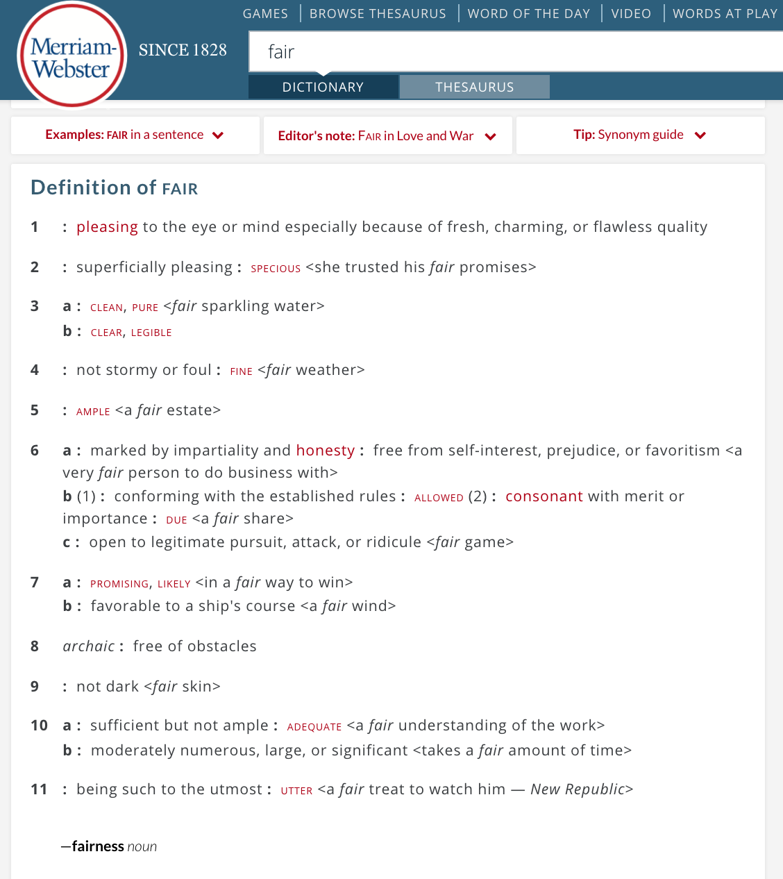 Fair according to Merriam-Webster Dictionary
