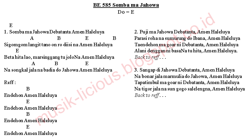 MUSIKLICIOUS BE 585 Somba ma Jahowa Lirik dan Kunci Gitar