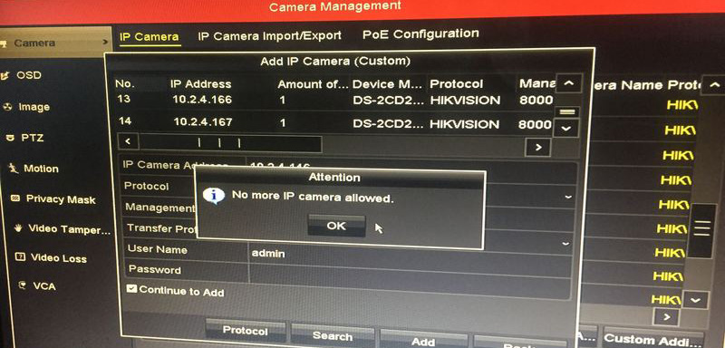 no more IP camera allowed hikvision