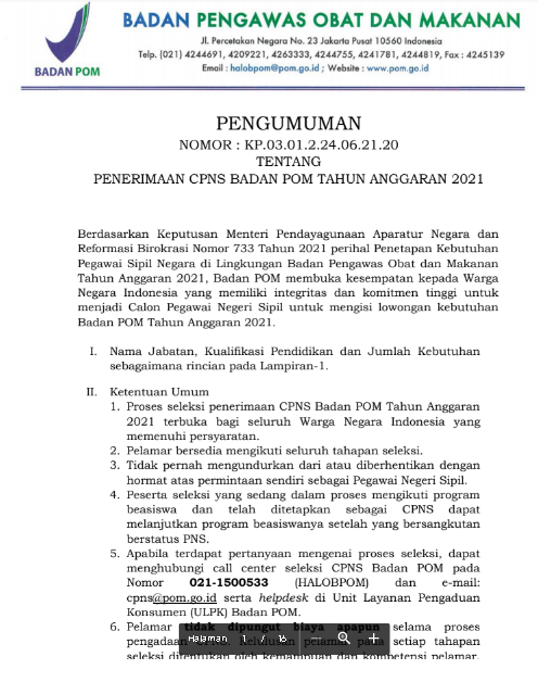 lowongan kerja terbaru - Lowongan Kerja CPNS Badan Pengawas Obat dan