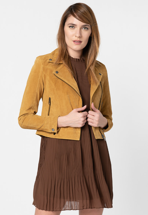 Jacheta femei biker de piele intoarsa maroo la moda Vero Moda