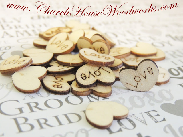 Wood Engraved Love Hearts For Rustic, Country, Barn Weddings, Bridal or Baby Showers by Church House Woodworks