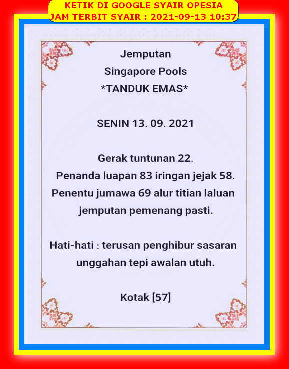 Angka Syair Sgp Terbaru Sabtu 11 September 2021 Slotcasino