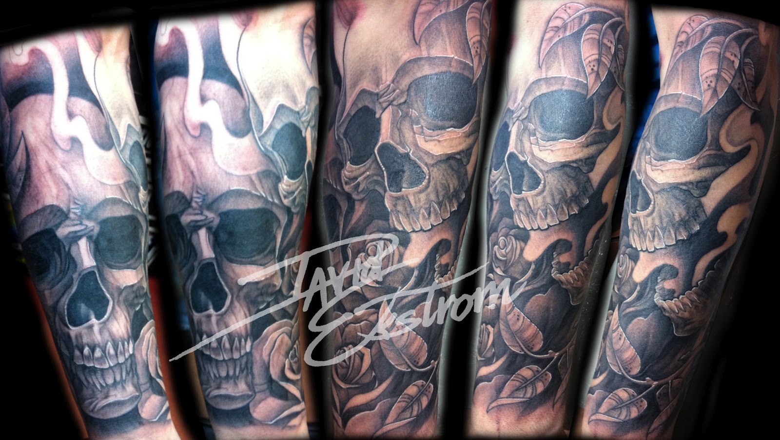 Skulls And Smoke Tattoo Sleeve