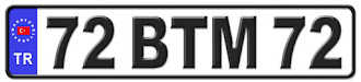 Batman il isminin kısaltma harflerinden oluşan 72 BTM 72 kodlu Batman plaka örneği