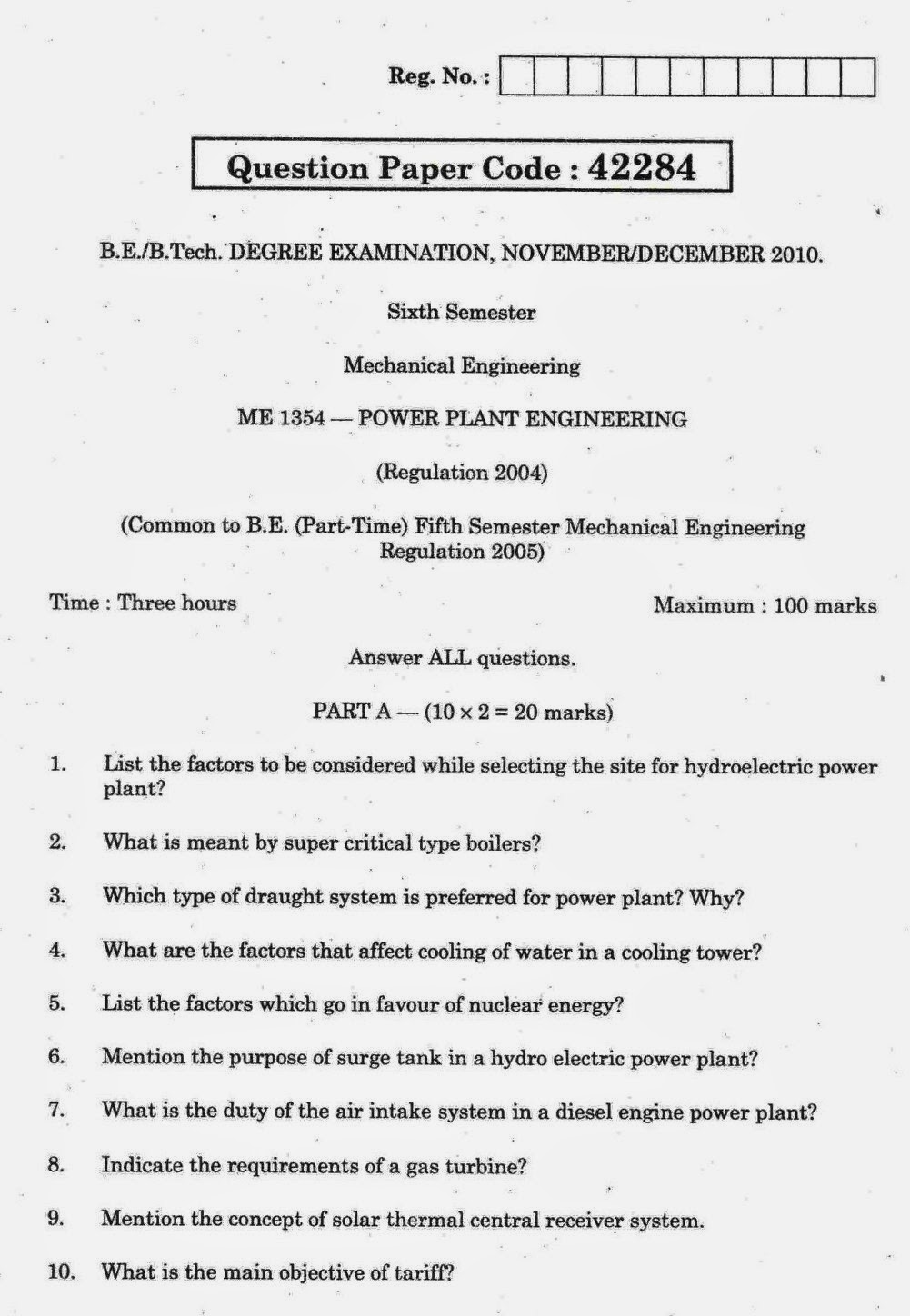 ME 1354 Power Plant Engineering Anna University B.E MECH 05th