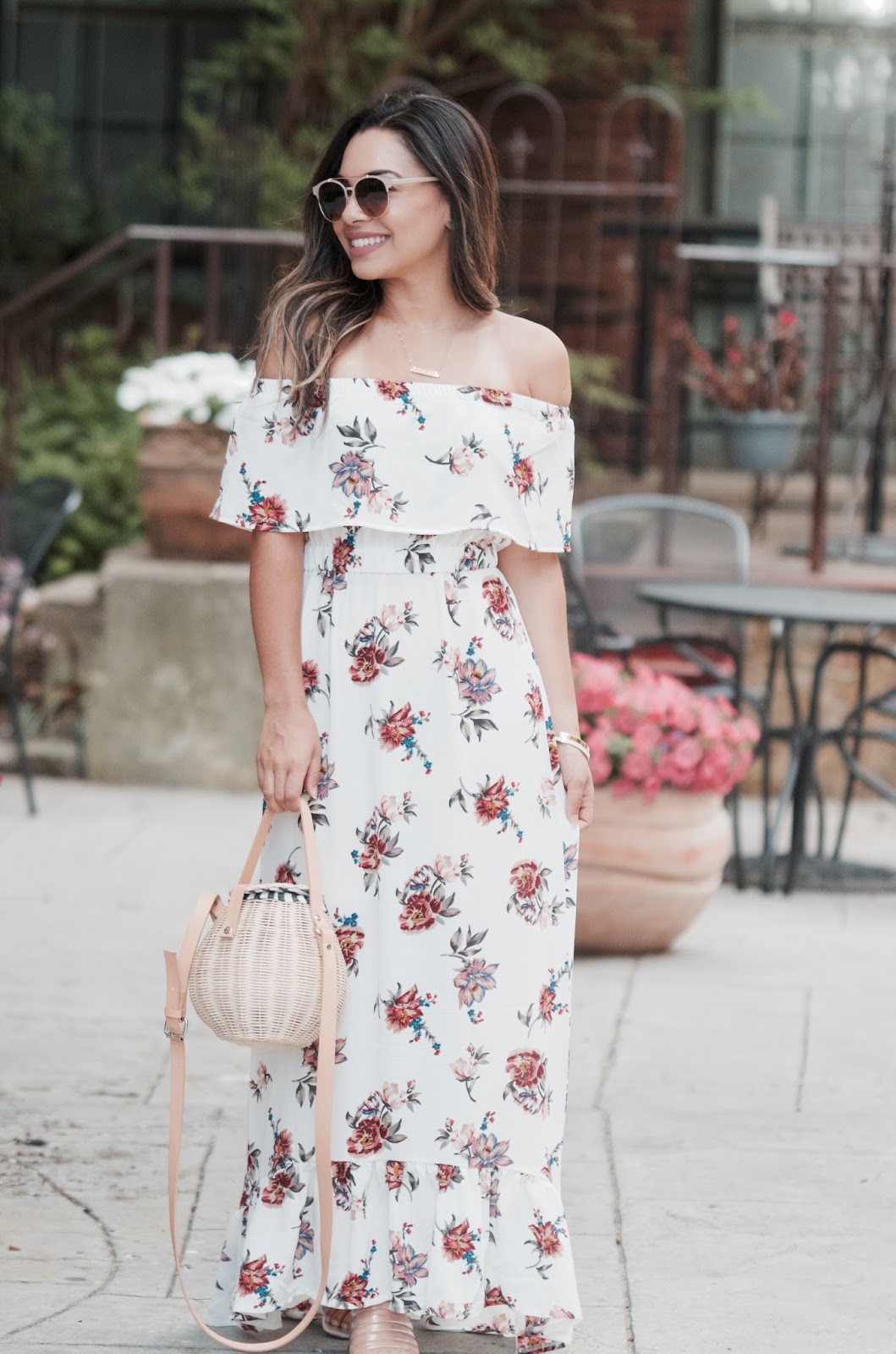 A Butterfly Print Maxi Dress With Black Lace-up Heels - Not Dressed As Lamb