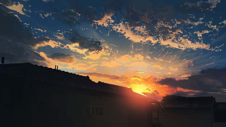 Anime, Scenery, Sunrise, Clouds, Sky, 4K, #68 Wallpaper