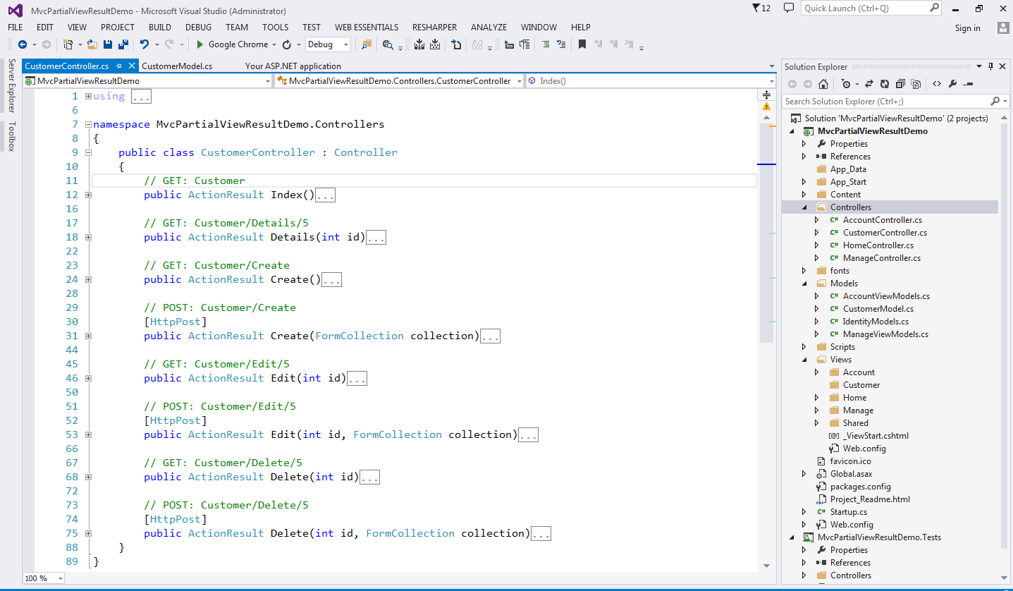 Ramchand's Blog: Partial View Result Return Type in MVC 5 with sample Web  application