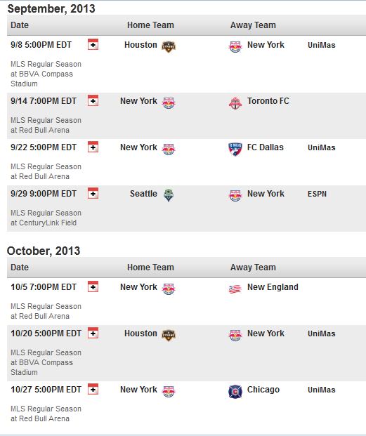 Tully's Page: NY Red Bulls 2013 Season Schedule Released