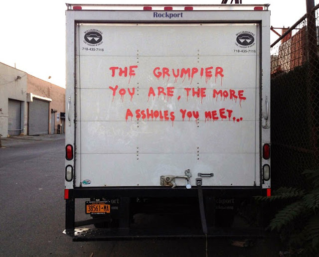 "The Grumpier You Are, The More Assholes You Meet..." New Truck Piece by Banksy In Sunset Park, New York City.