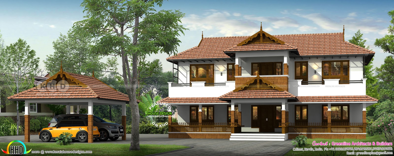 Kerala traditional house with detached car porch - Kerala home design