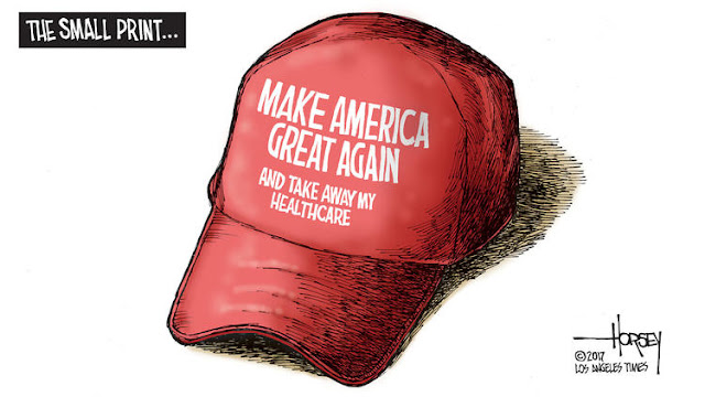 Title:  The Small Print.  Image:  Trump baseball cap saying, 