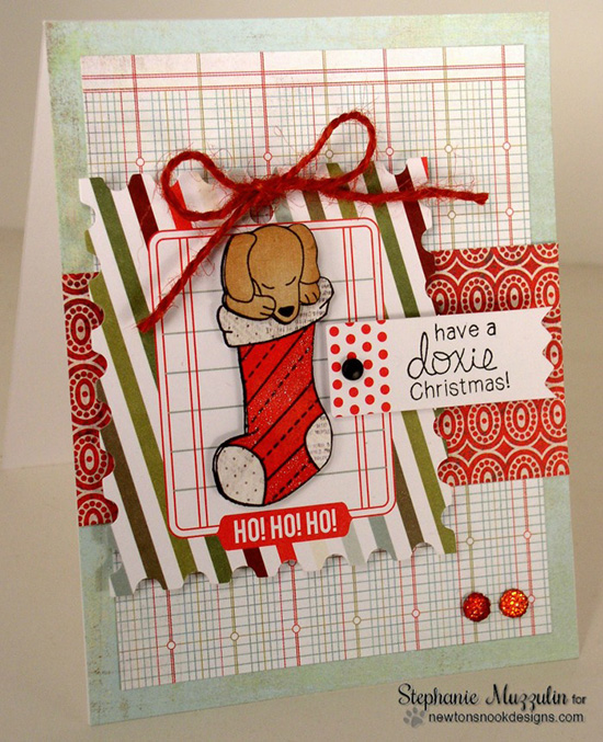Doxie in Stocking  dog Christmas Card by Stephanie Muzzulin for Newton's Nook Designs - Holiday Hounds Dog Stamp set